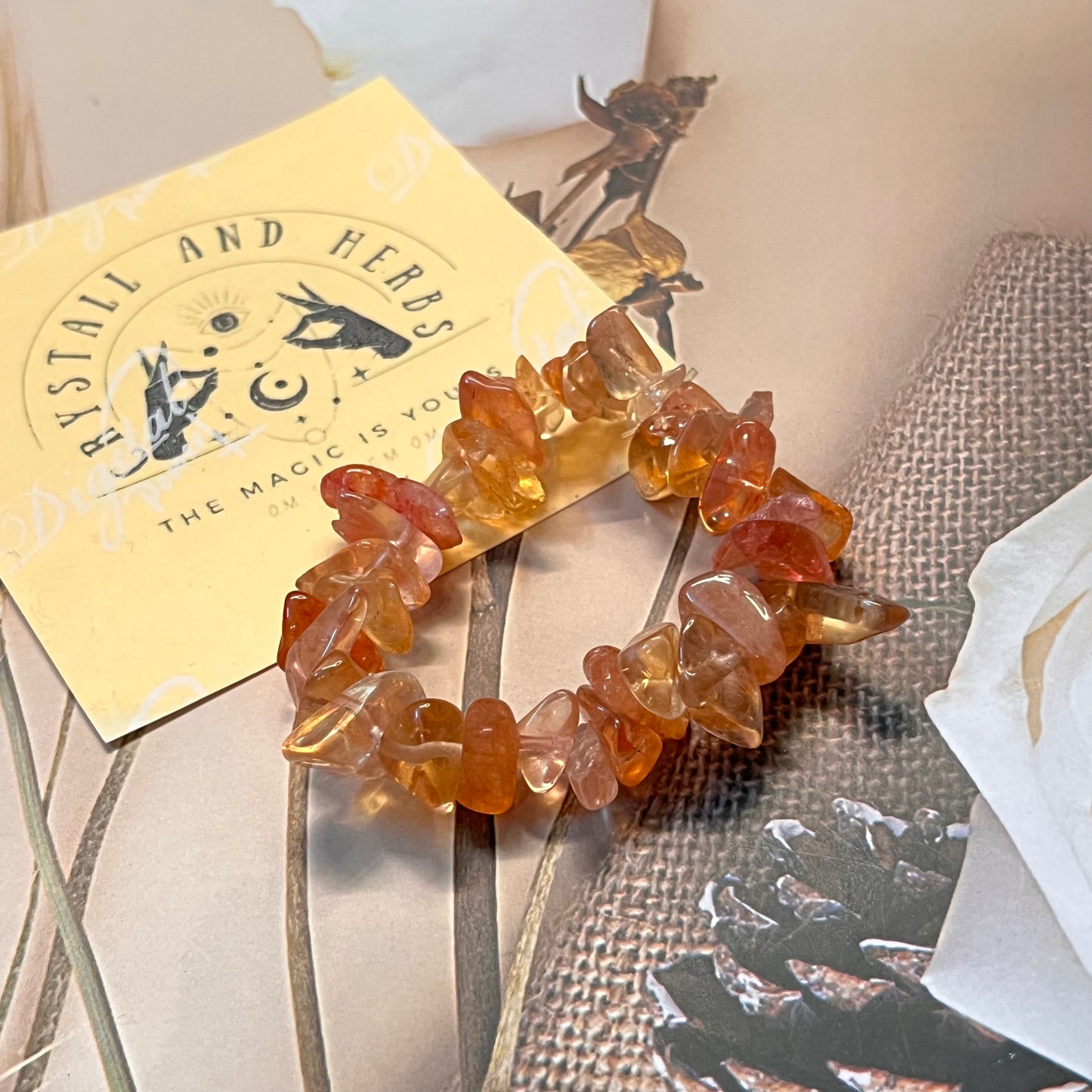 Orange Sunstone Chip Bracelet by Crystall and Herbs