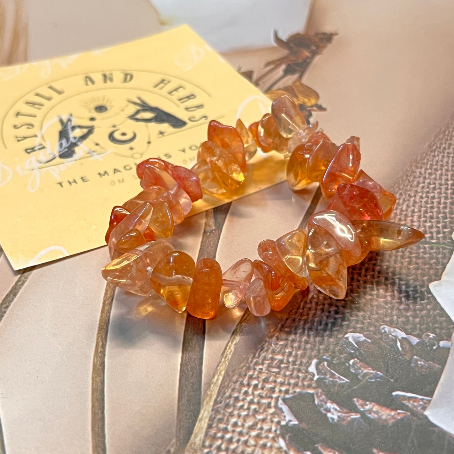 Orange Sunstone Chip Bracelet by Crystall and Herbs