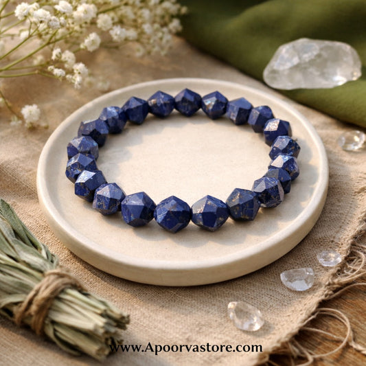 Premium 10mm Lapis Lazuli Star Cut Bracelet – Wisdom, Power & Royal Protection Energy