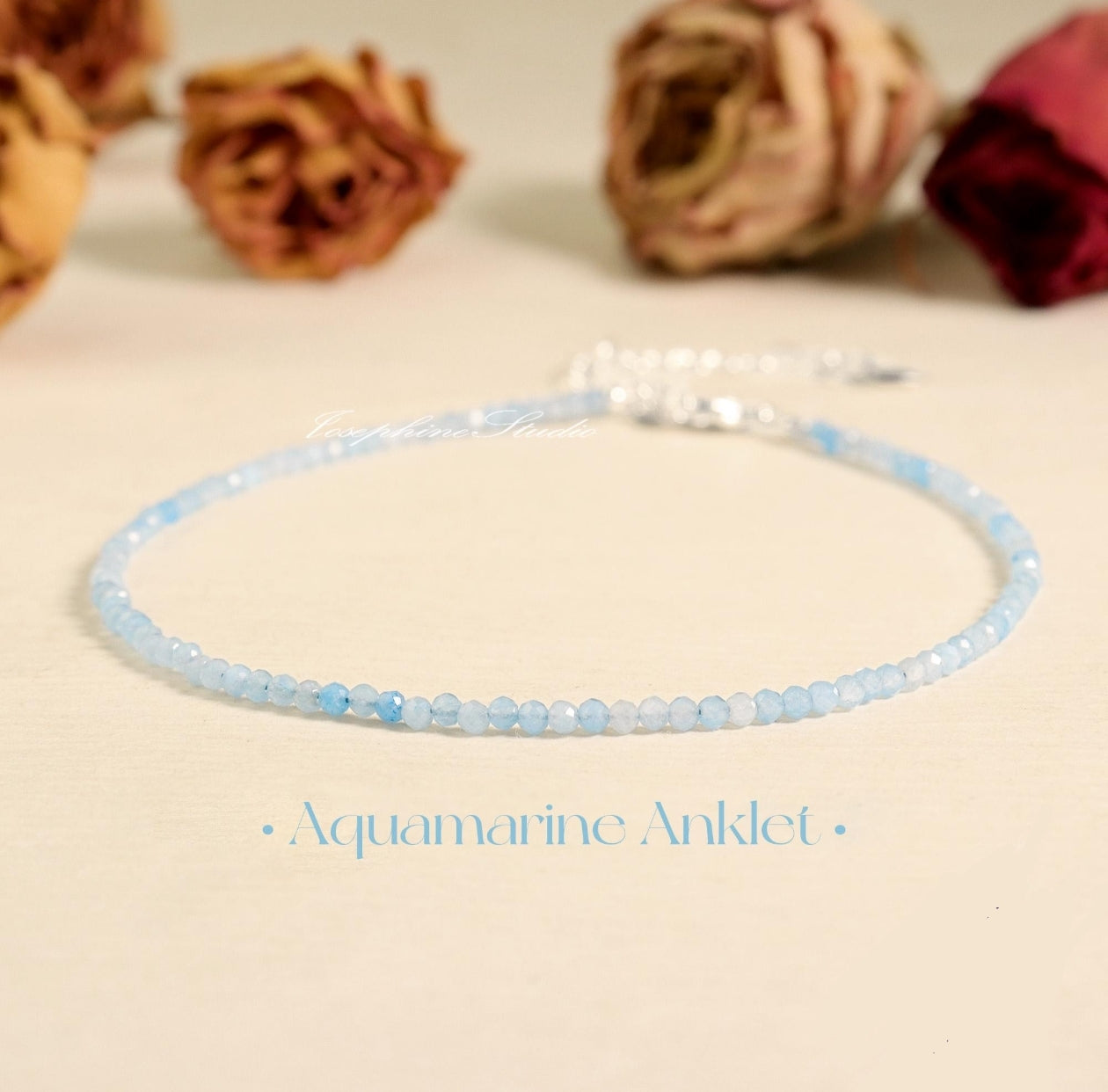 Aquamarine Crystal Anklet - Calm Mind, Good Communication, Emotional Healing