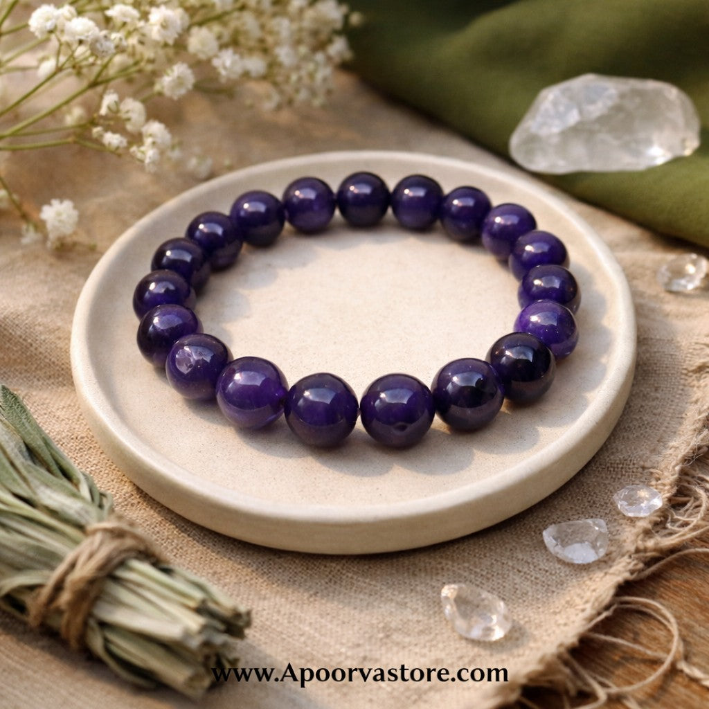 Premium 10mm Indian Amethyst Bracelet – Protection, Calm & Intuition Energy
