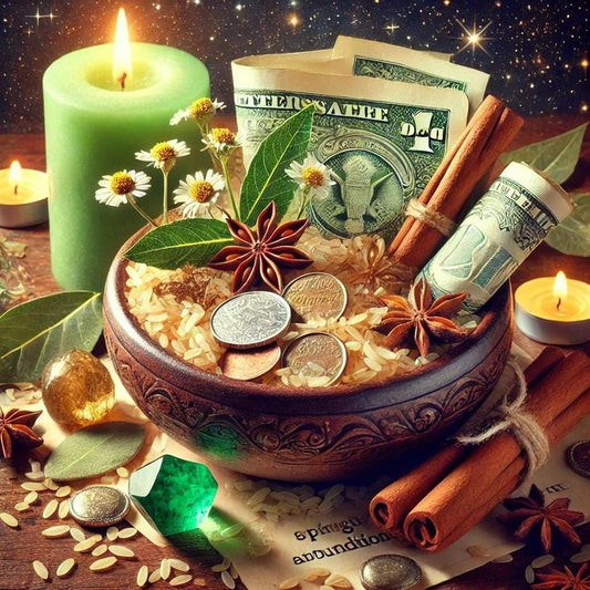 Money Oil with Spelled Lakshmi Manifestation by Crystall and Herbs