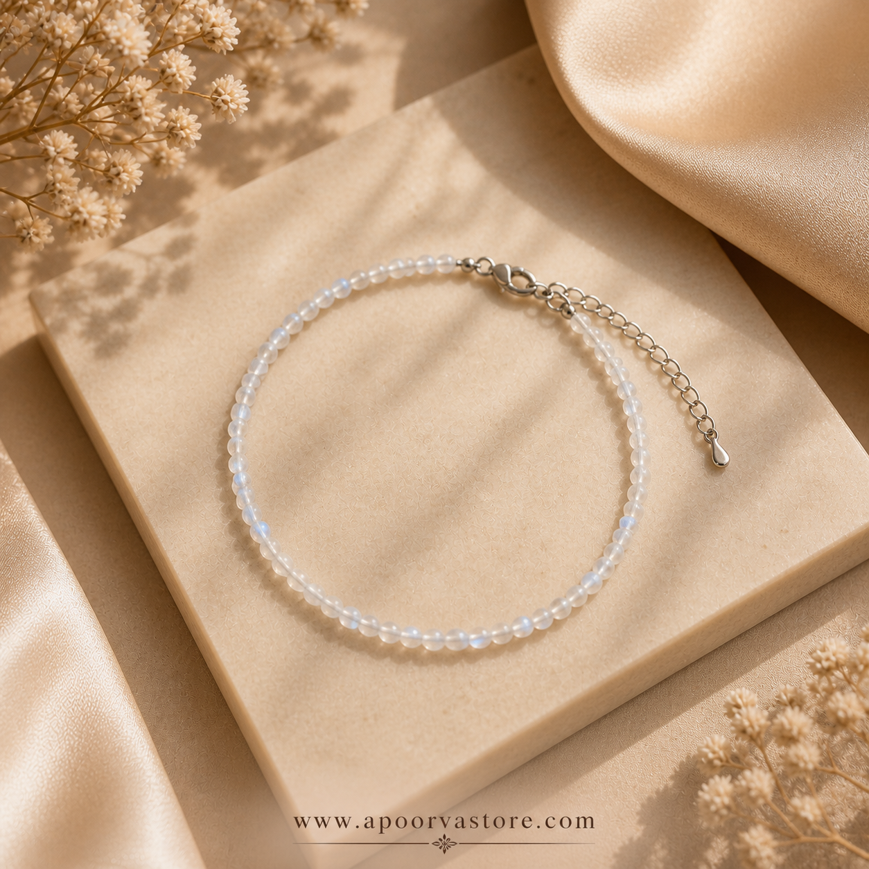 Moonstone 1mm handmade Crystal Bracelet by Crystall and Herbs