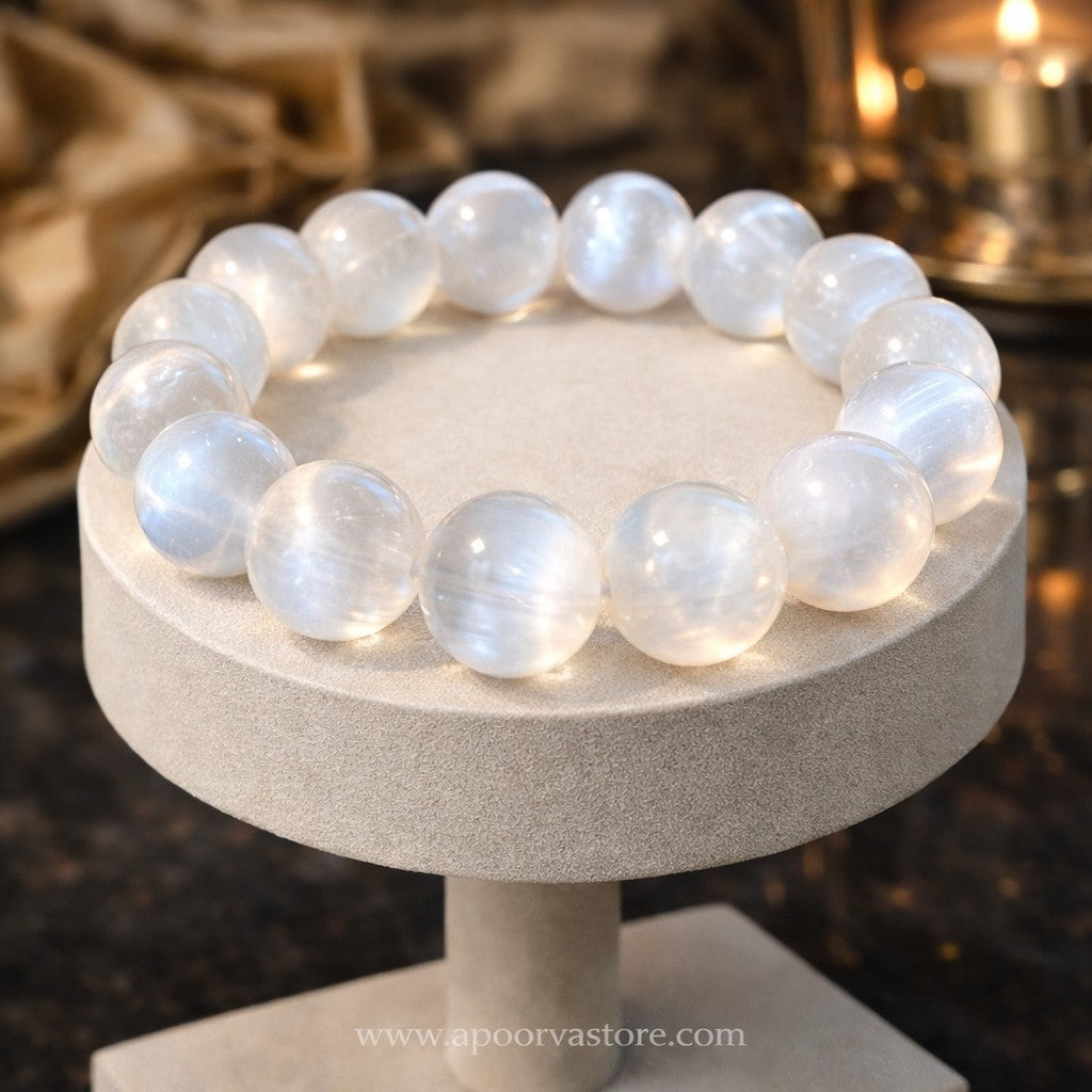 Premium Selenite Bracelet 10mm – Aura Cleansing & Divine Protection Energy