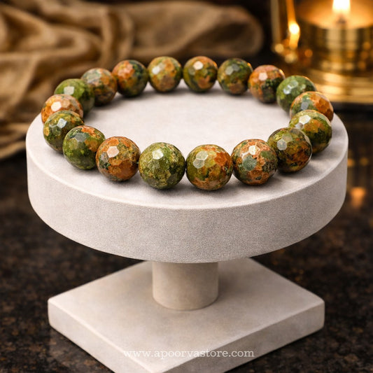 Premium Unakite Bracelet 10mm Diamond Cut – Emotional Healing & Heart Balance Energy