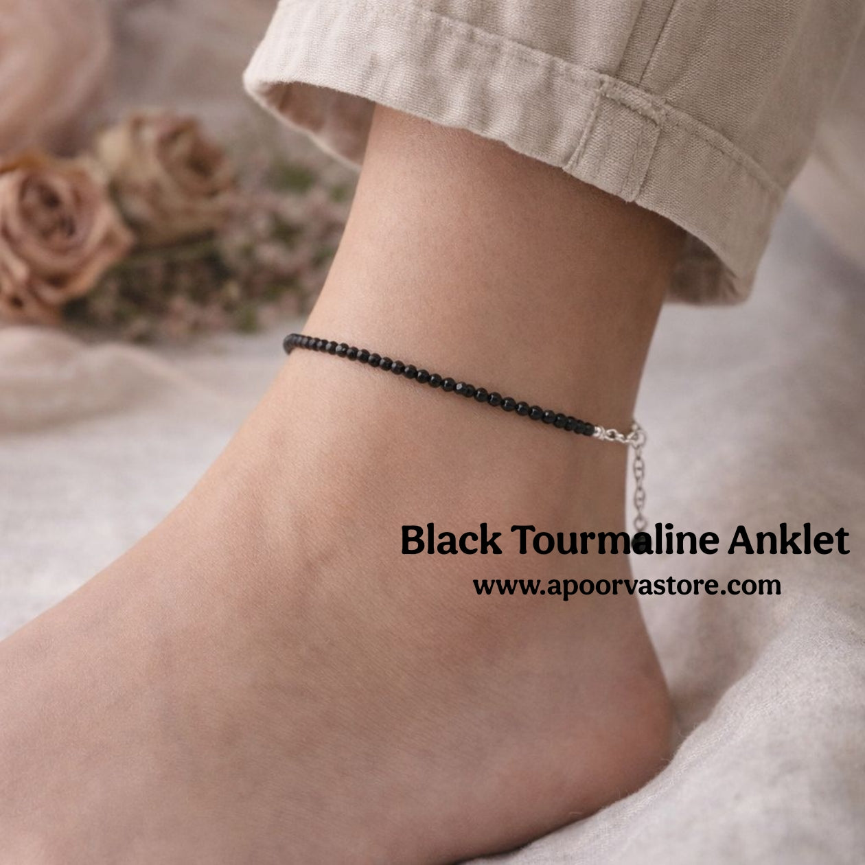 Black Tourmaline Anklet - Protection, Grounding, Energy Shield, Nazar and Evil eye