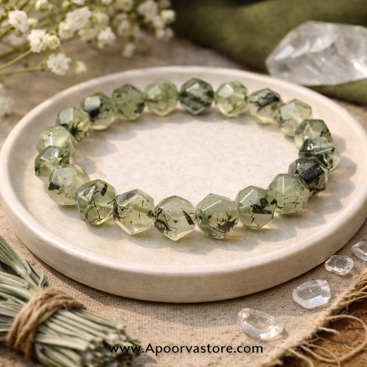 Premium Prehnite Bracelet 10mm Star Cut – Intuition, Healing & Heart Energy Activation