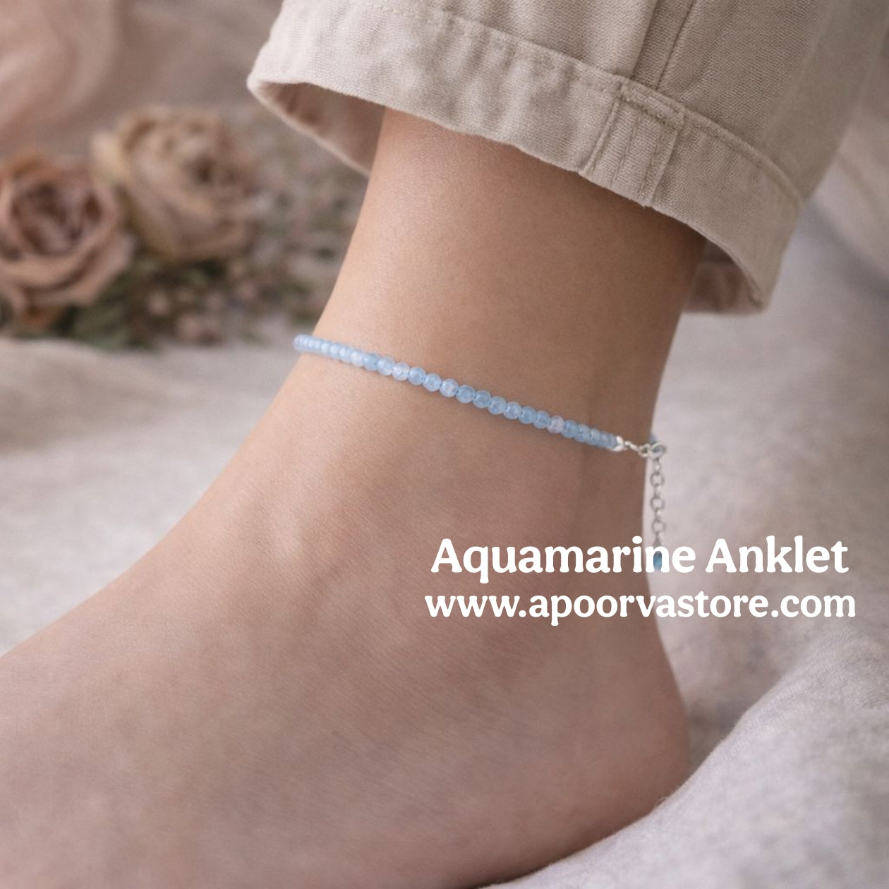 Aquamarine Crystal Anklet - Calm Mind, Good Communication, Emotional Healing