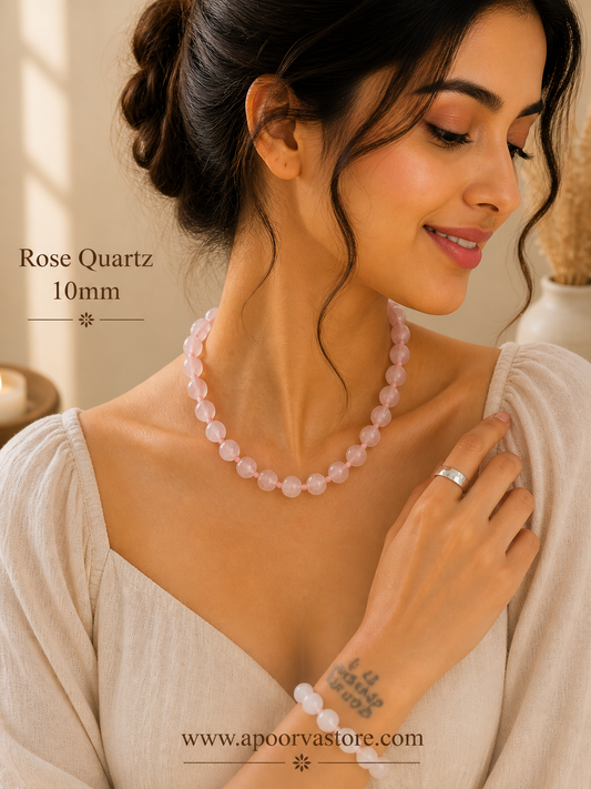 Rose Quartz 10mm Necklace Handmade by Crystall and herbs